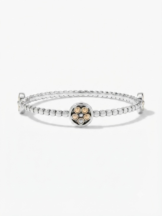 Brighton Jewelry - Brighton Mixed Metal Beaded Bangle Bracelet with Floral Medallions